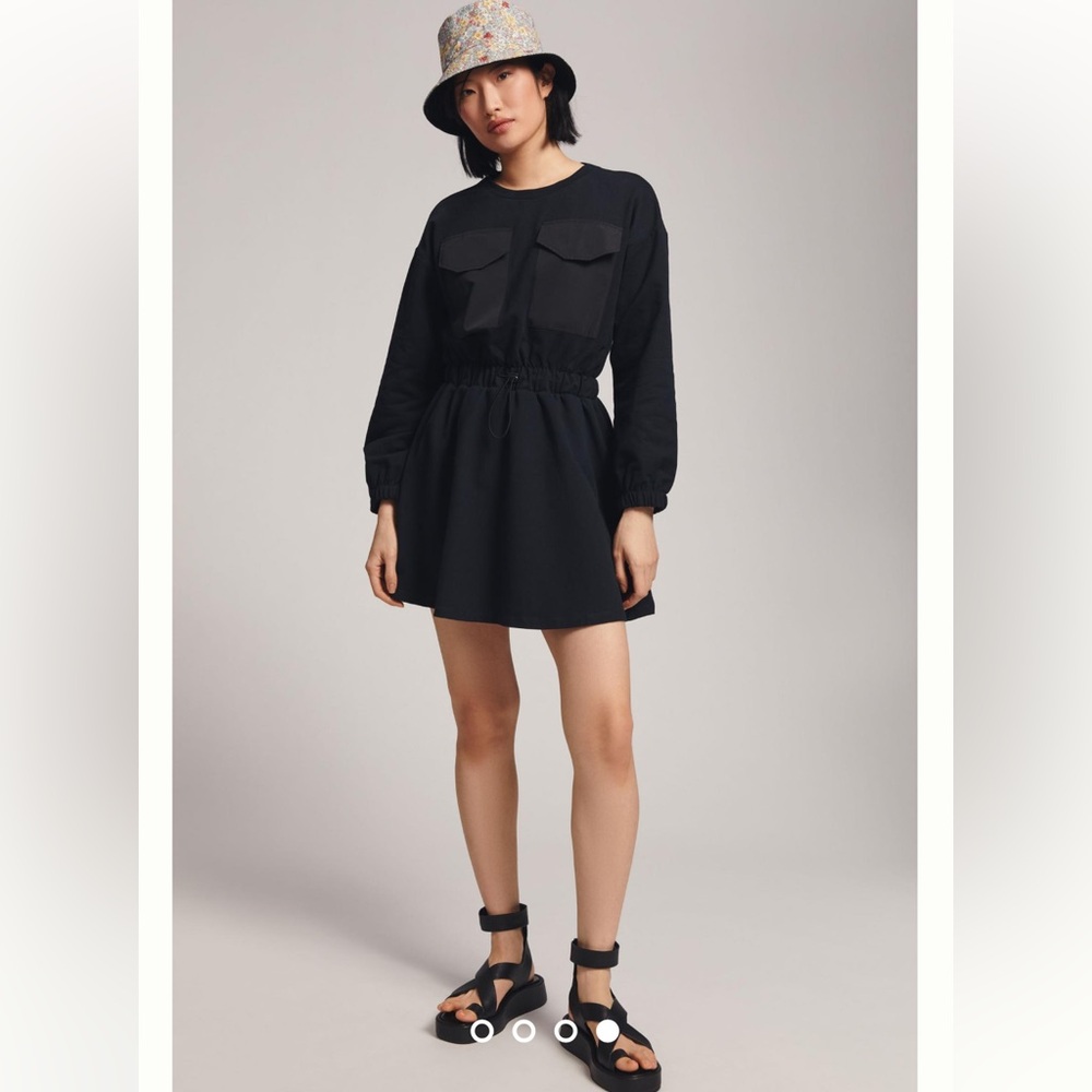 Anthropologie Daily Practice Utility Patch-Pocket Black Mini Dress Women's Med